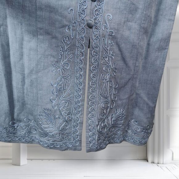 Vintage Sarah Elizabeth Linen Blend Sheath Maxi Dress Size 12 Button Embroidery - Picture 6 of 16